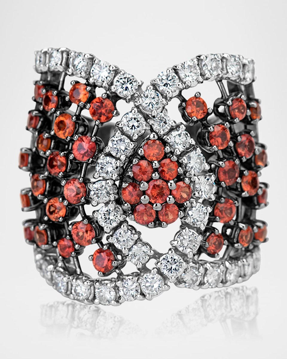 18K White Gold Ring with Diamonds and Sapphires, Size 6.5